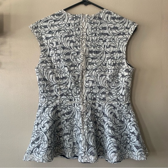 NWT 7th Avenue Lace Striped Peplum Blouse Size M - Picture 2 of 11